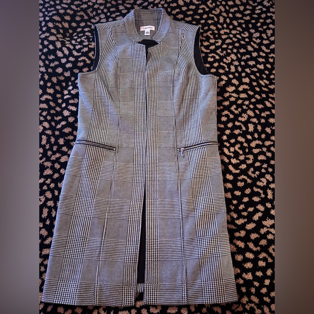 Calvin Klein Black and White Checkered Midi Dress